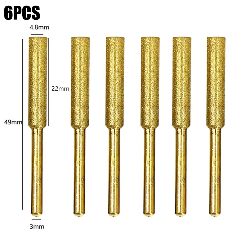 6pcs Coated Cylindrical Burr 4-5.5mm Chainsaw Sharpener Stone File Chain Saw Sharpening Carving Grinding Power Tools