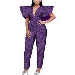 Vestiti africani per le donne Ankara stampa tuta con scollo a V senza maniche tute sexy pagliaccetti moda donna africana Boubou WY3945