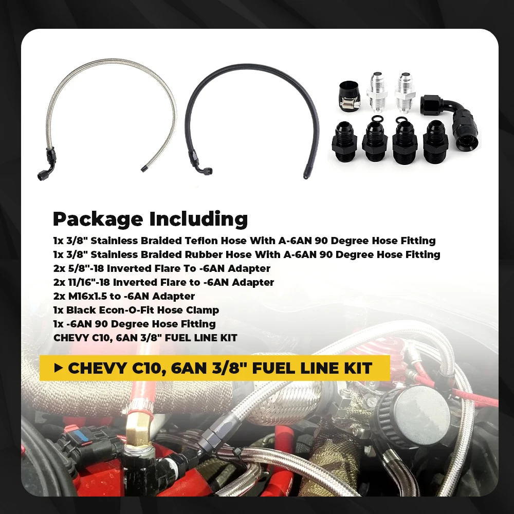 6AN Power Steering Pump Hose Kit 25Inch Compatible With Chevy C10 LS Engine Design Connects To GM Type 2 Power Steering Pump