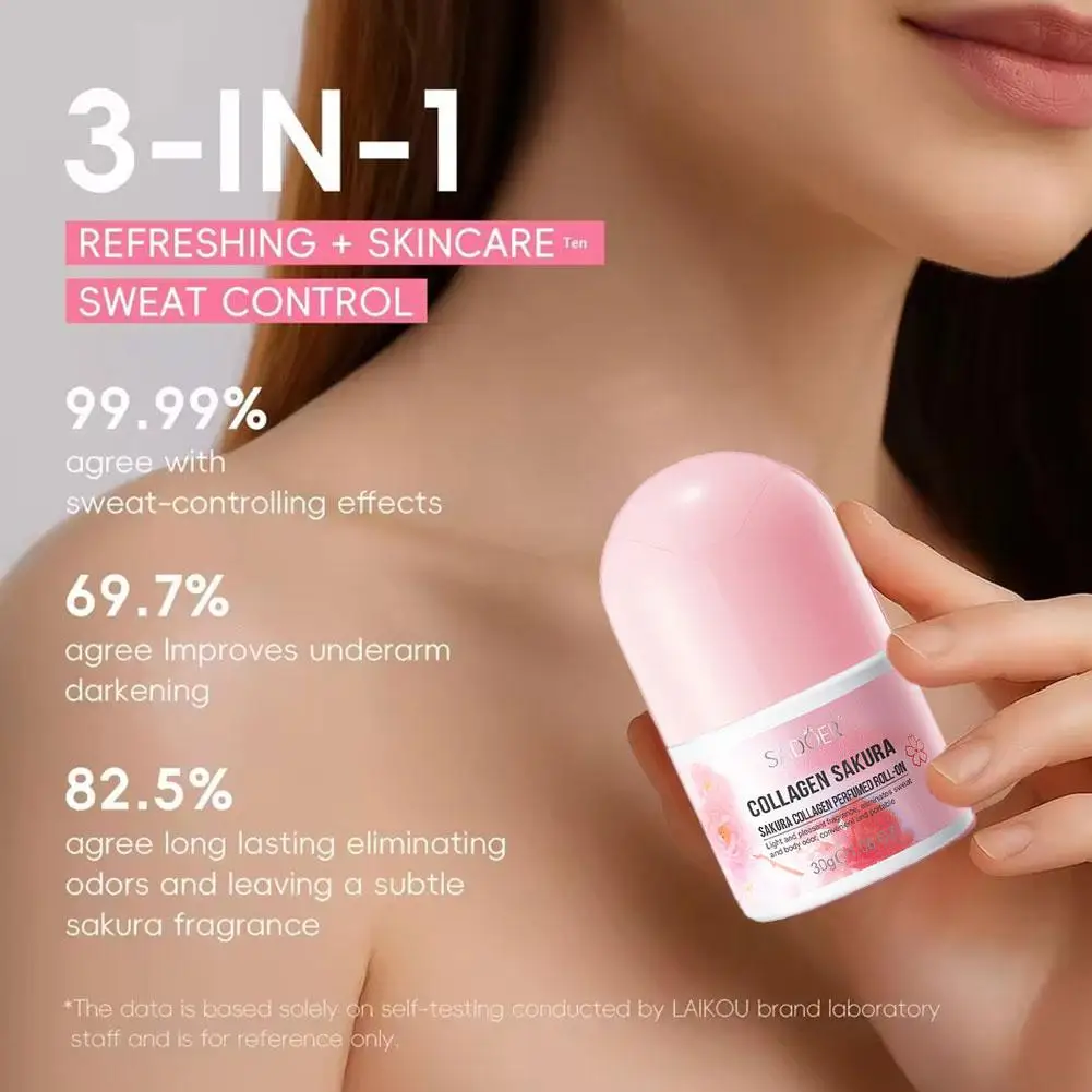 SADOER Sakura Collagen Roll-On Deodorant - Light Fragrance, Eliminates Sweat & Body Odor, Convenient Portable for Daily Use