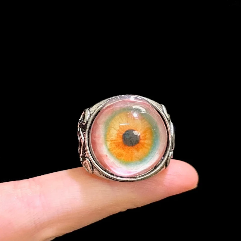 Realistic 3D Eyeball Open Adjustable Ring Retro Gothic Carved Metal Dark Punk Statement Ring Costume Jewelry Gift For Men Women