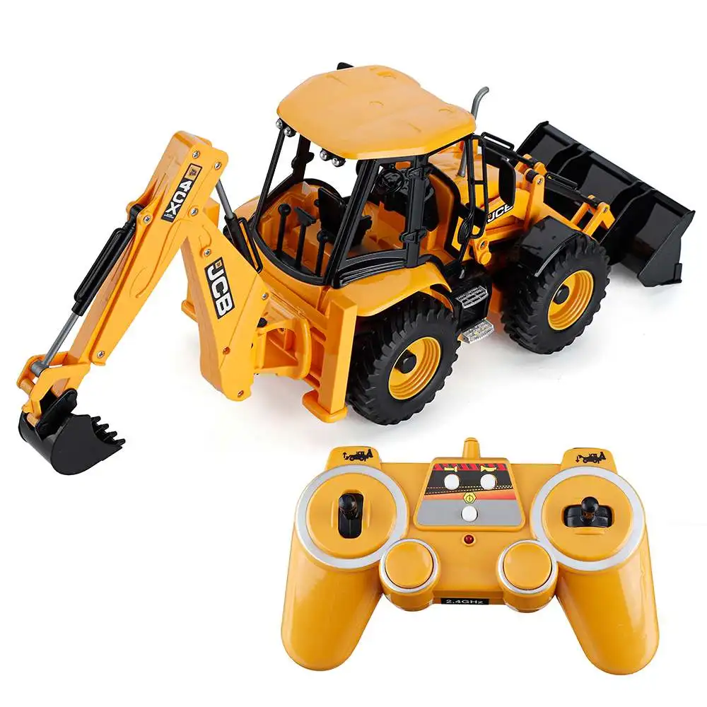 1/20 RC Car Double E E589 2.4G 11CH Excavator Remote Control Model Backhoe Loader Light Sound Construction Truck Vehicle Toy