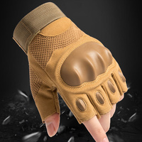 1 Pair Half Finger Outdoor Mountaineering Gloves Khaki Wear-Resistant Non-Slip Palm Breathable Fabric For Cycling Fitness