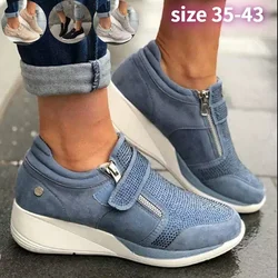 Sapatilhas esportivas slip-on confortáveis para mulheres, sapatos esportivos baratos, mocassins casuais, tênis de plataforma, salto de cunha, tamanho 43