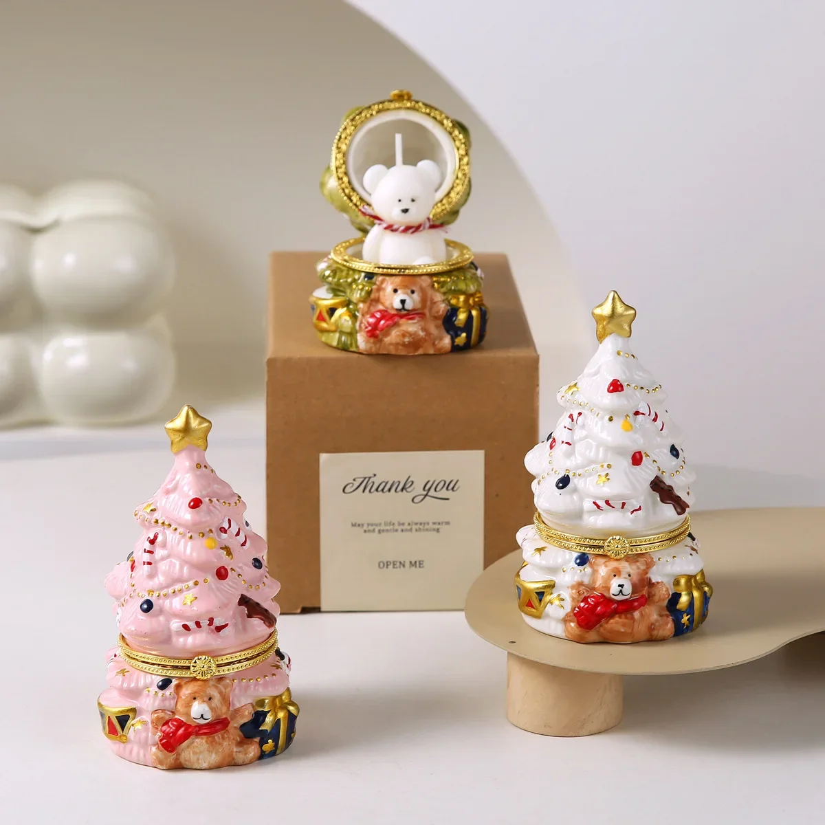 

Christmas Tree Bear Scented Handmade Ceramic Aromatherapy Candles Jar Kawaii New Year Gifts Candle Holders Wedding Decorations