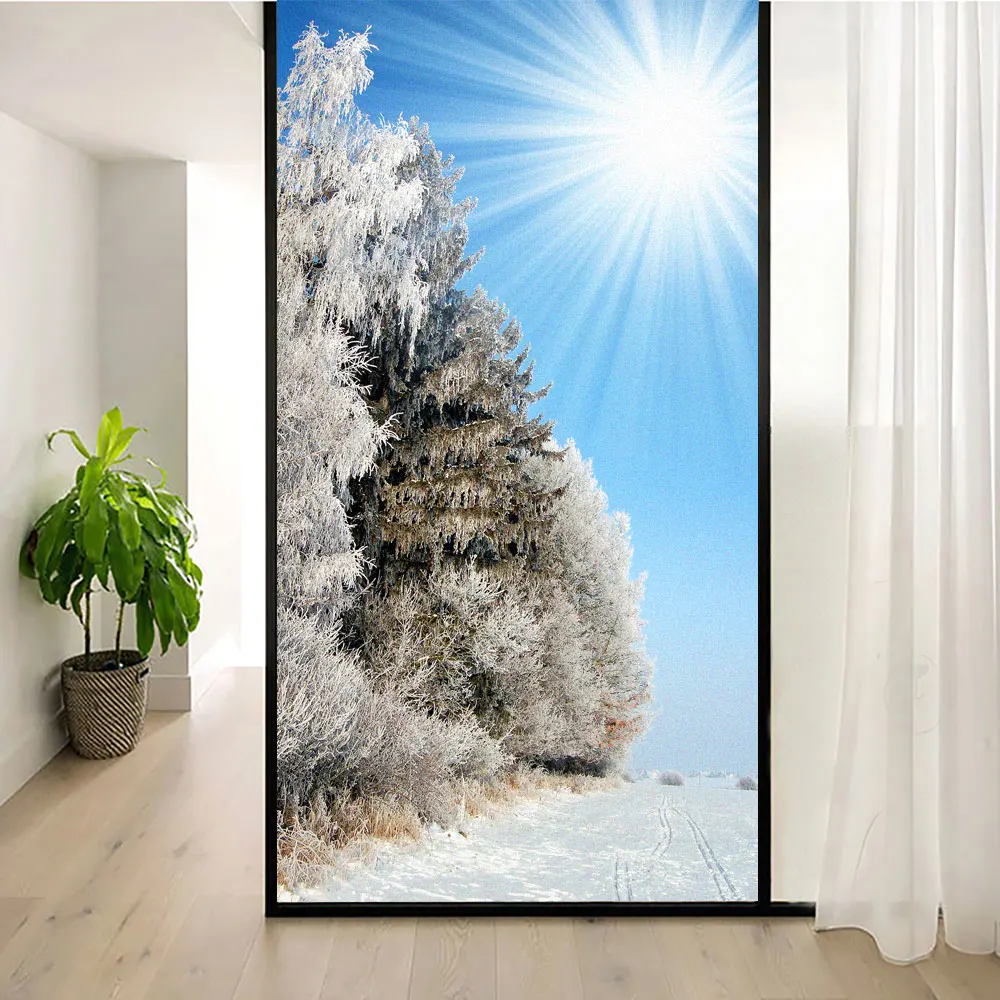 

Static Cling Window Film Privacy Heat Control Anti UV Blocking Window Stickers Winter Scenery Decorative Frosted Window Film