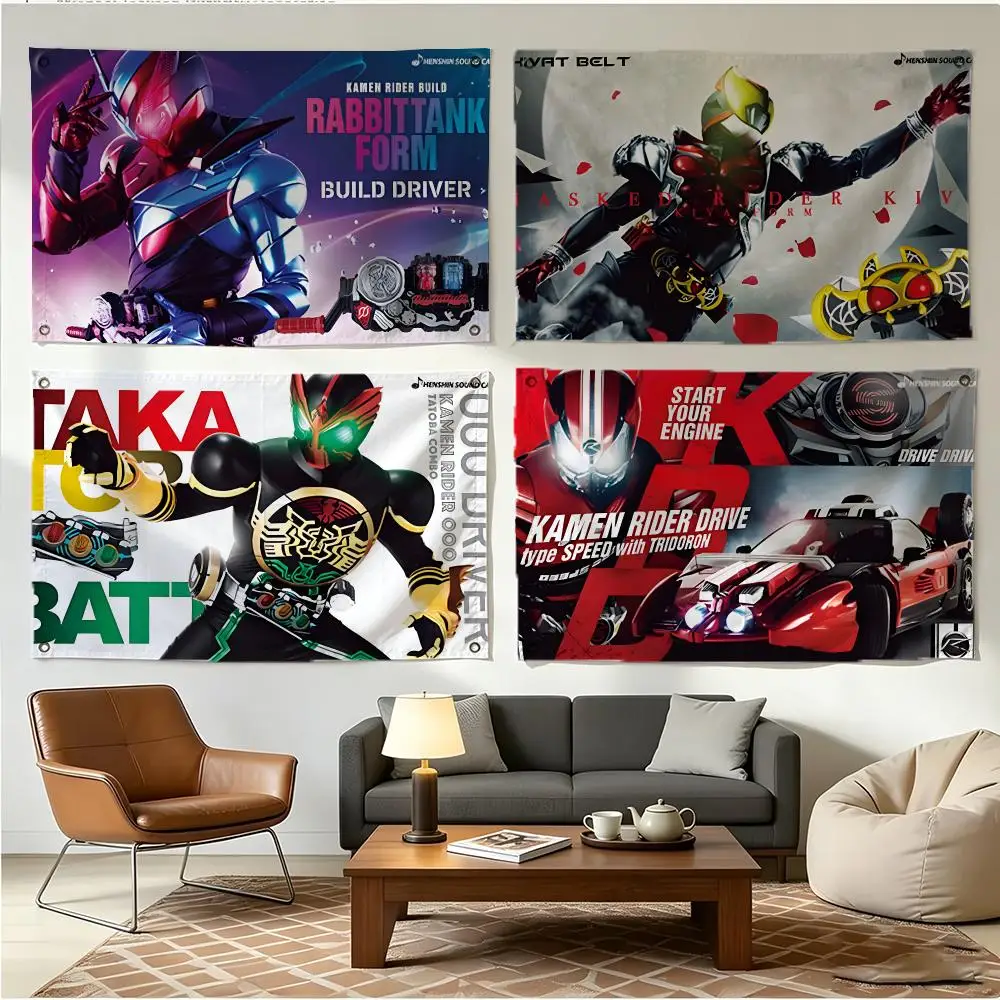 Tokusatsu Hero Kamen Rider Flags Four Ring Borderless Art Decor Indoor Outdoor Use Simple Hang And Install