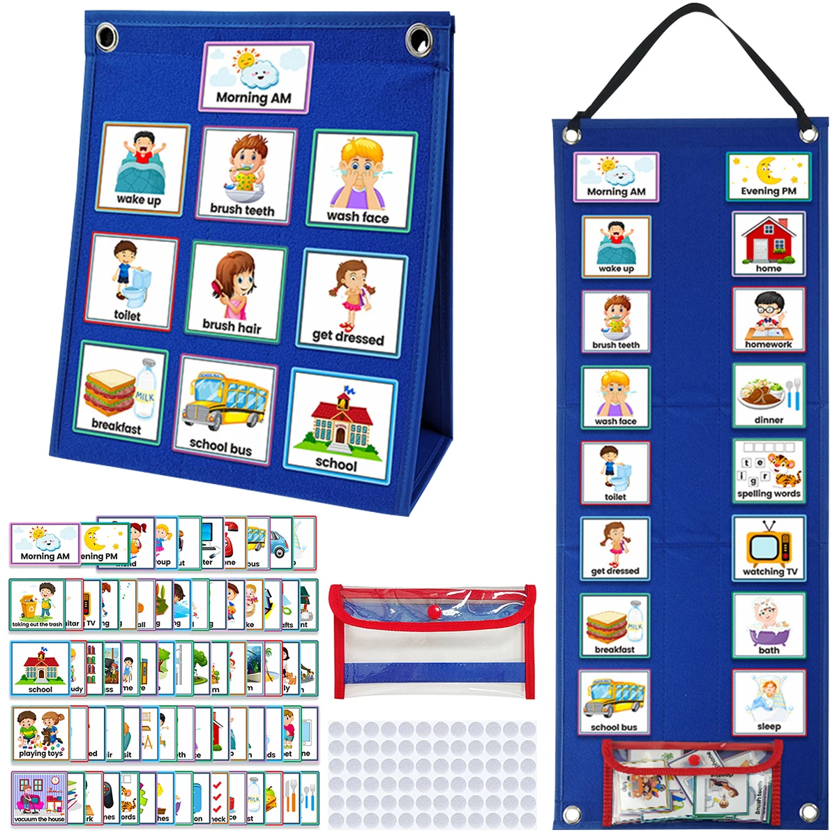Kid Visual Schedule Hanging Visual Planner Chore Chart with 70 Cards Magnetic Children Learning Calendar Chart Educational Toy