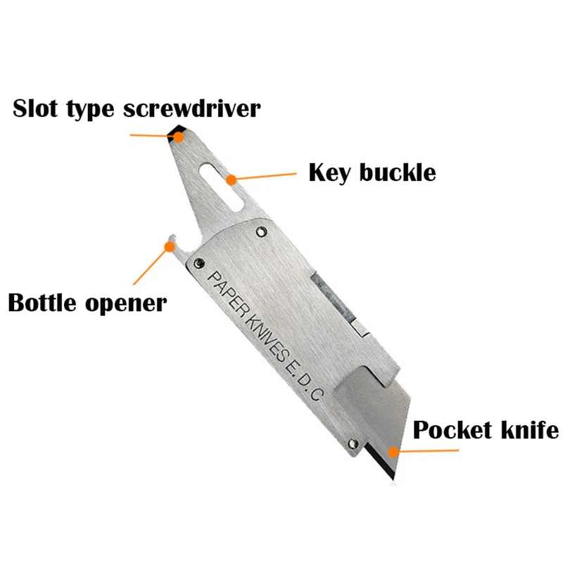 Push-Pull-Messer aus Edelstahl mit austauschbarer Klinge, multifunktionaler Flaschenöffner, Schraubendreher, EDC Express Box Knife Surviva – Detail 2