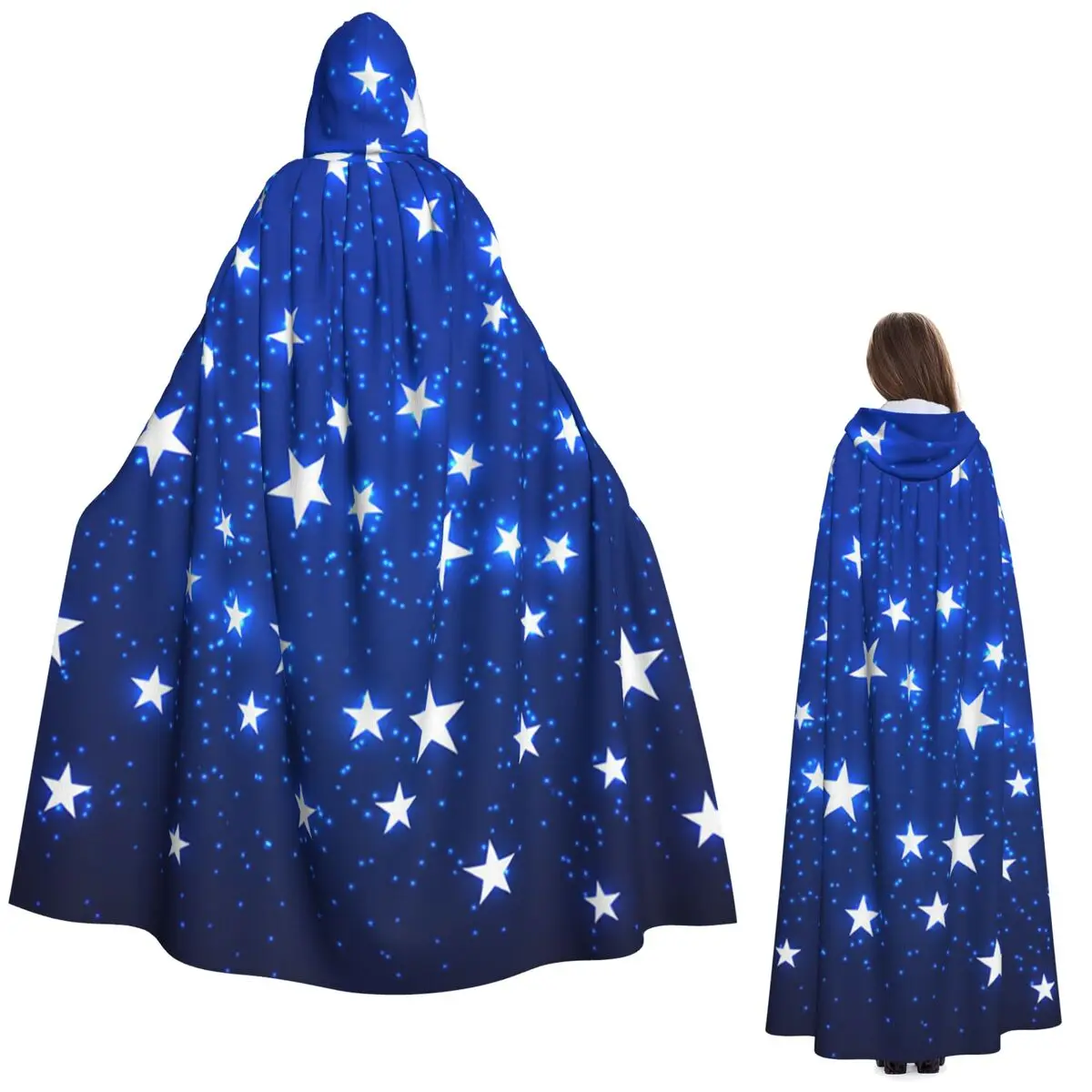 

Темно-синий длинный плащ с капюшоном и принтом неба и звезд, средневековый костюм ведьмы, накидка для косплея, пальто на Хэллоуин для взрослых, унисекс