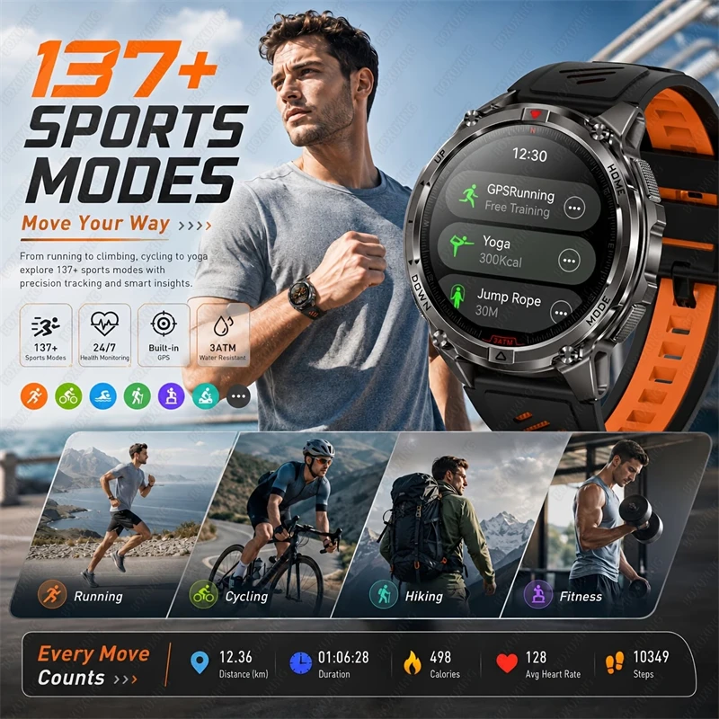New GPS 6-Star Positioning T-RX4 Men's Super Smart Watch 3ATM Waterproof 650mAh Battery Compass 170+ Sports Smart Satch