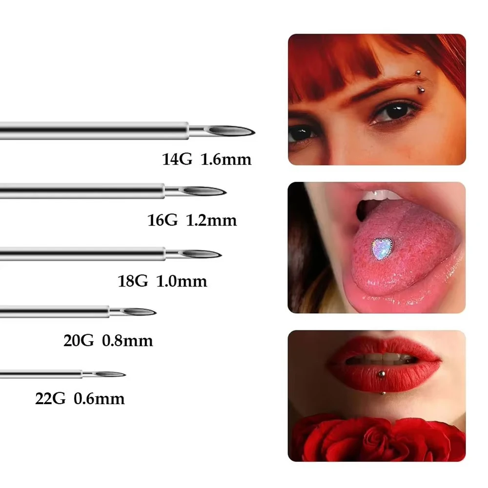 

100/50 шт. одноразовые иглы для тату и пирсинга, размеры 14G, 16G, 18G, 20G, 22G, для пирсинга носа и губ