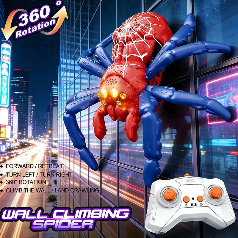 Remote Control Wall Climbing Lizard Spider Electric 360 Degree Rotation Dual Mode Wall Crawling Led Light Novelty Toy For Adults