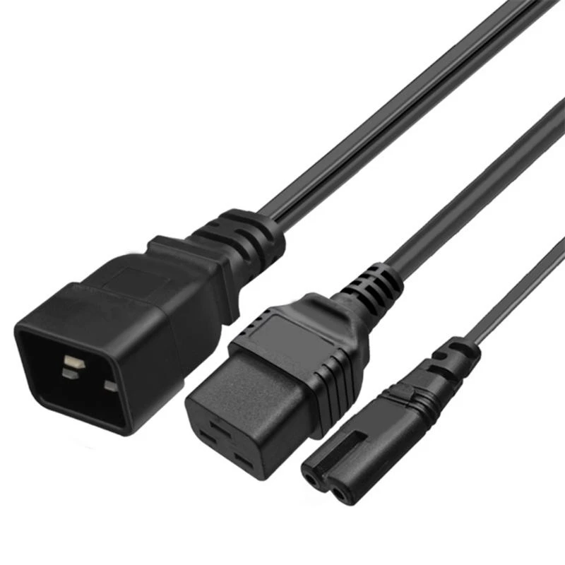 16A IEC320C20 Plug to C19+C7 Two Outlet 32CM PVC Adapter Cable Electricity