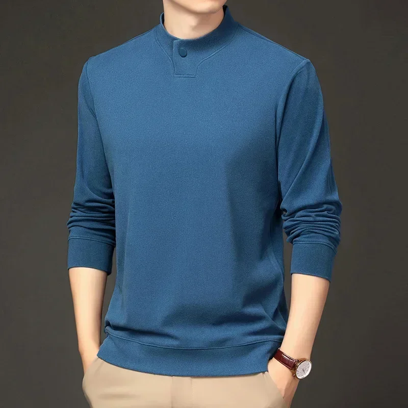 Otoño Invierno nueva moda hombres medio cuello tortuga sudaderas con capucha casual espesar color sólido cálido camisetas ropa masculina tops camisetas