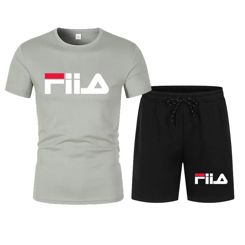 

Men's short sleeved set, casual modern men's quick drying summer sports set, breathable mesh short sleeved T-shirt shorts set