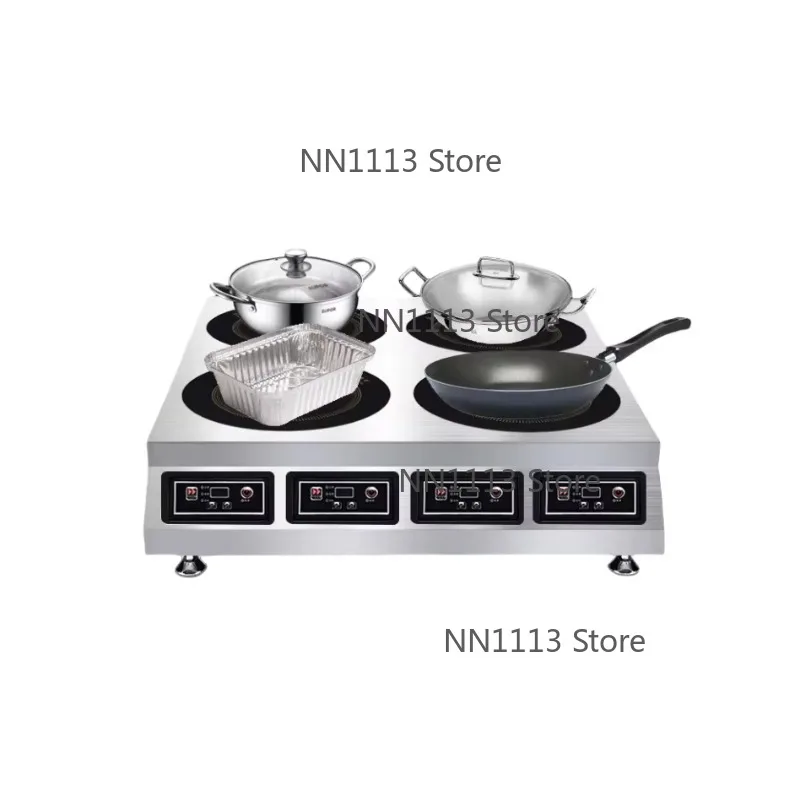 Commercial Stainless Steel High-Power Induction Cooker Electric Touch Concave Frying Stove Flat Wok Table Top Combination for