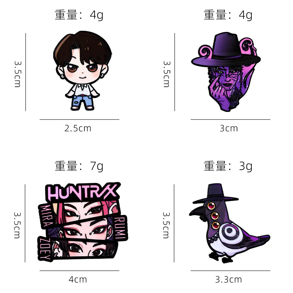 4pcs K-Pop Demon Hunters Enamel Pins Saja Boys Jinu Magpie Cartoon Character Metal Brooch Badges Jewelry Gifts for Anime Fans