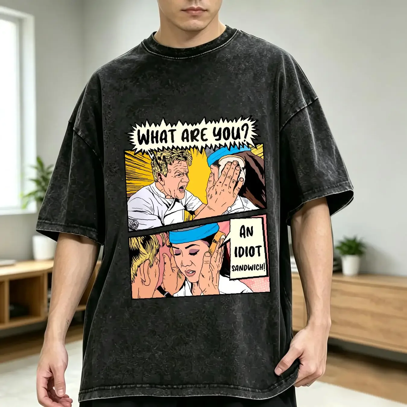 washed T Shirt Idiot Sandwich vintage Washed fashion Soft Casual designer clothes Comfortable Slightly homme Stylish Stretched