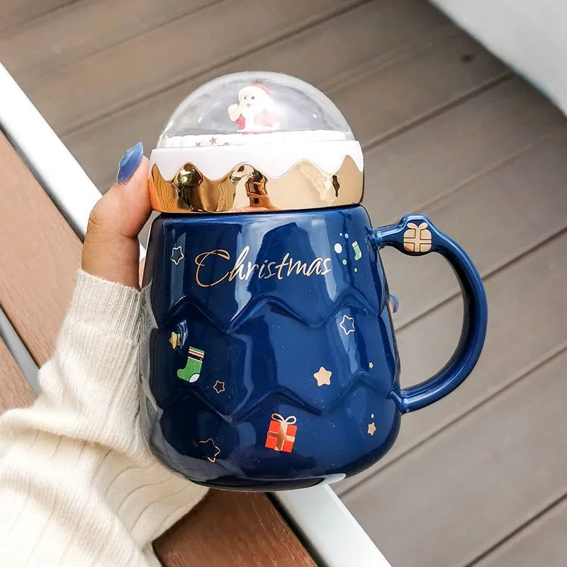 Newest Christmas Mugs Couples Ceramic Santa Claus Figurines Creative 2023 Xmas Gift New Lid Design Office Home Milk Coffee Cup