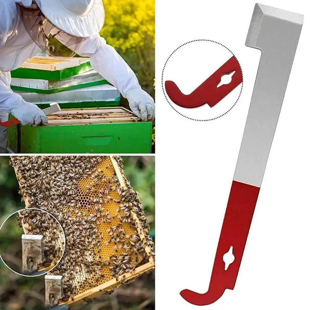 Stainless Bee Hive Tool Frame Lifter J Shape Hook Red 27cm Beekeeper Beehive Knife Tools Scraper Beekeeping Honey Supplies A5X5