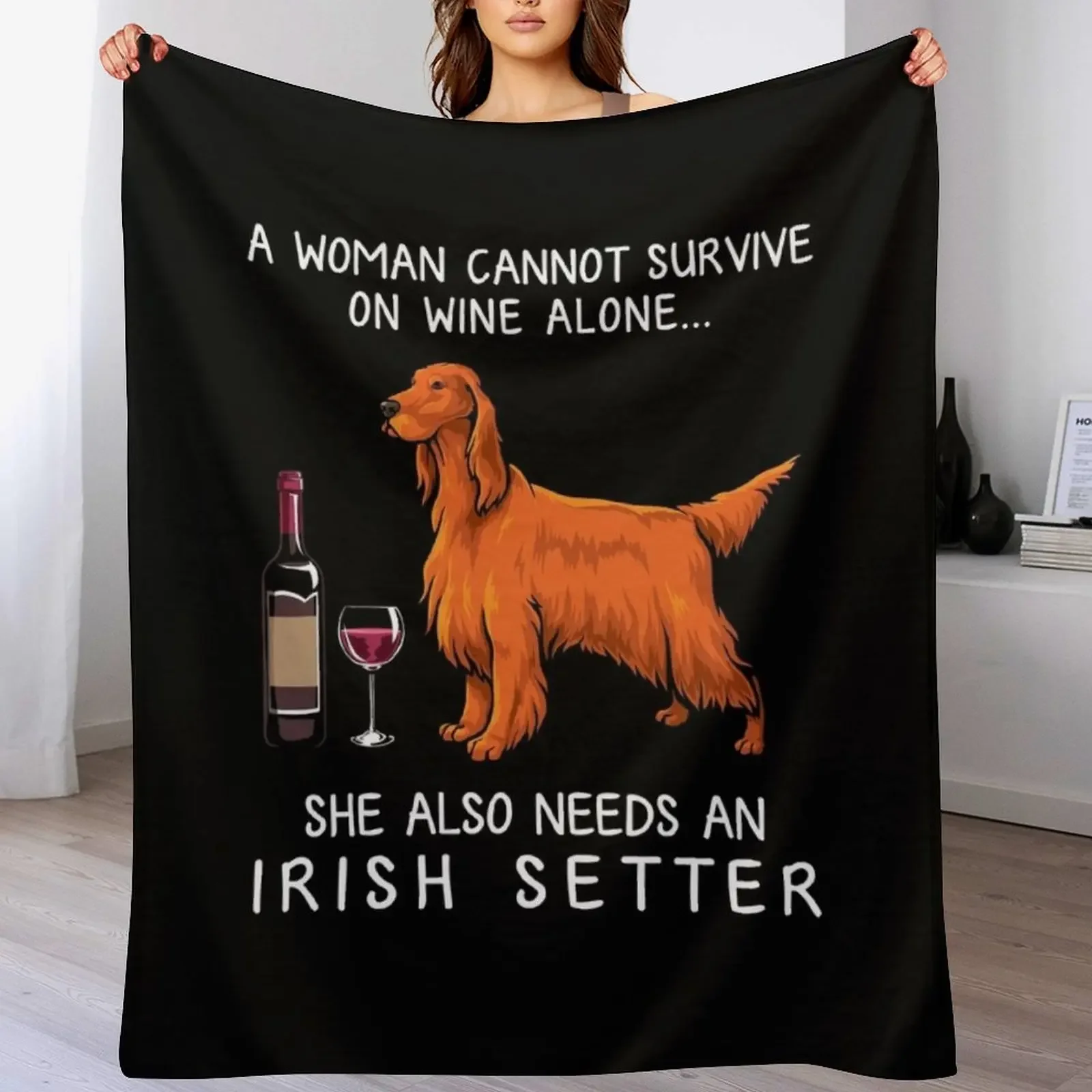 

Irish Setter and wine Funny dog Throw Blanket Outdoor Soft Blanket for Picnic Beach Camping