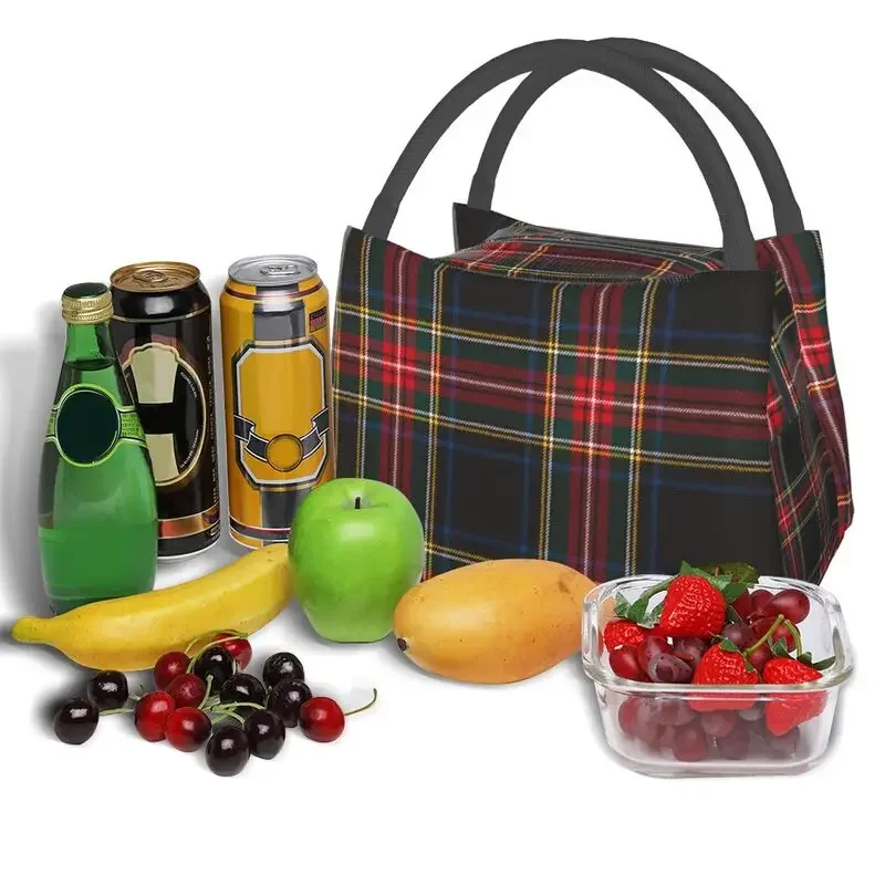 Luxury Black Tartan Plaid Insulated Lunch Bags for Work Office Geometric Gingham Check Texture Thermal Cooler Lunch Box Women