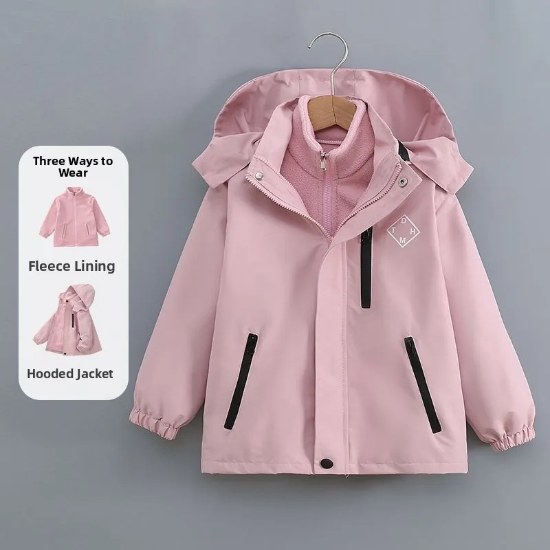 Girls Outdoor Soft  Jacket Autumn Winter Waterproof Windproof Breathable Zipper Closure Fleece Lined Long Sleeve Coat