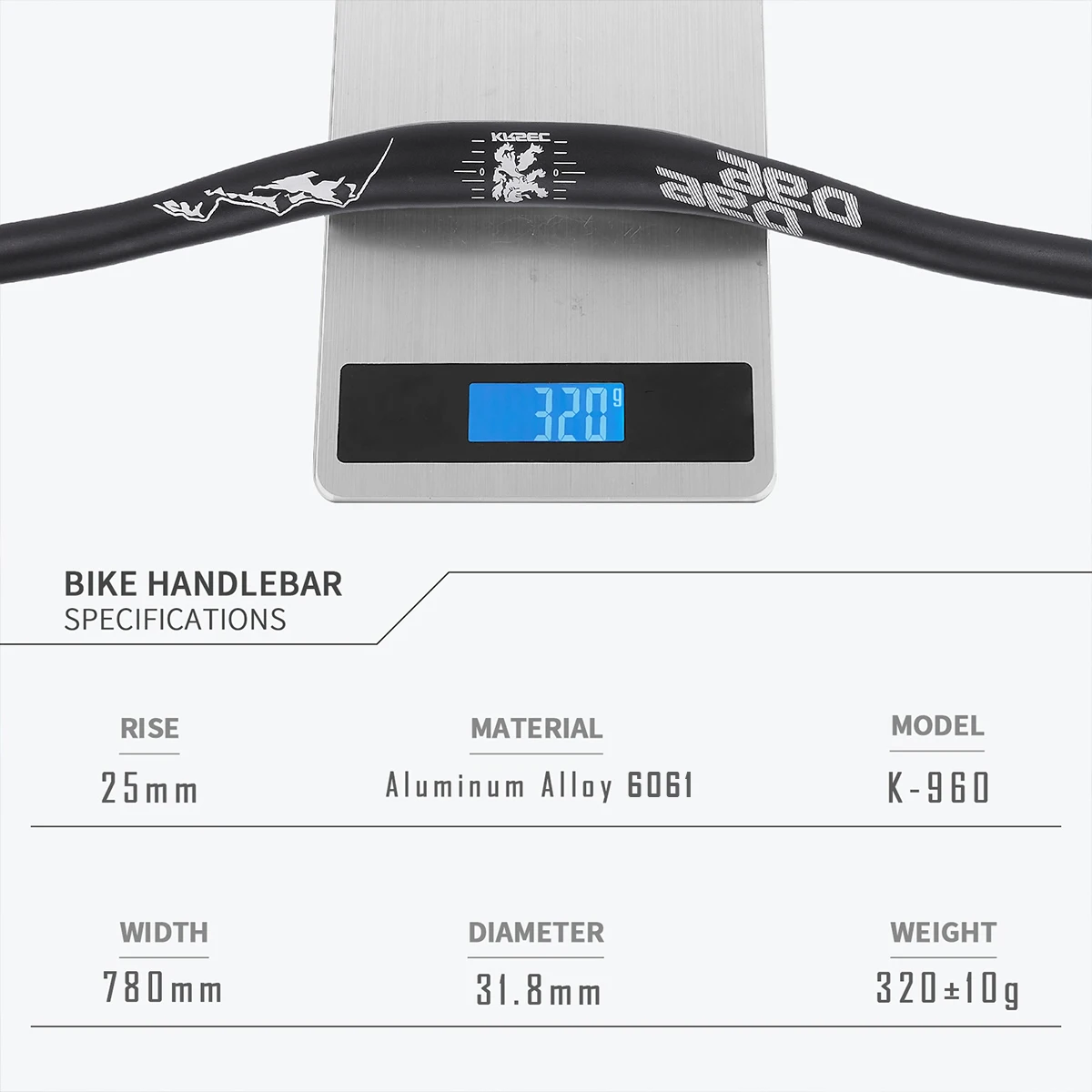 KRSEC31.8MM Mountain Bike Handlebar Aluminum Alloy Bicycle Riser Handlebar 25MM Rise 780MM Length Bicycle MTB Handlebar