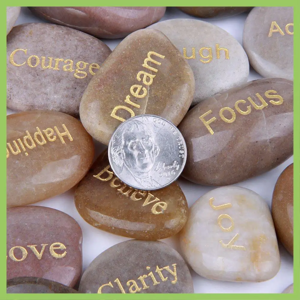

25 Engraved Inspirational Stones With Words Of Encouragement Gold Engraved Stones For Worry Affirmation Meditation Stones