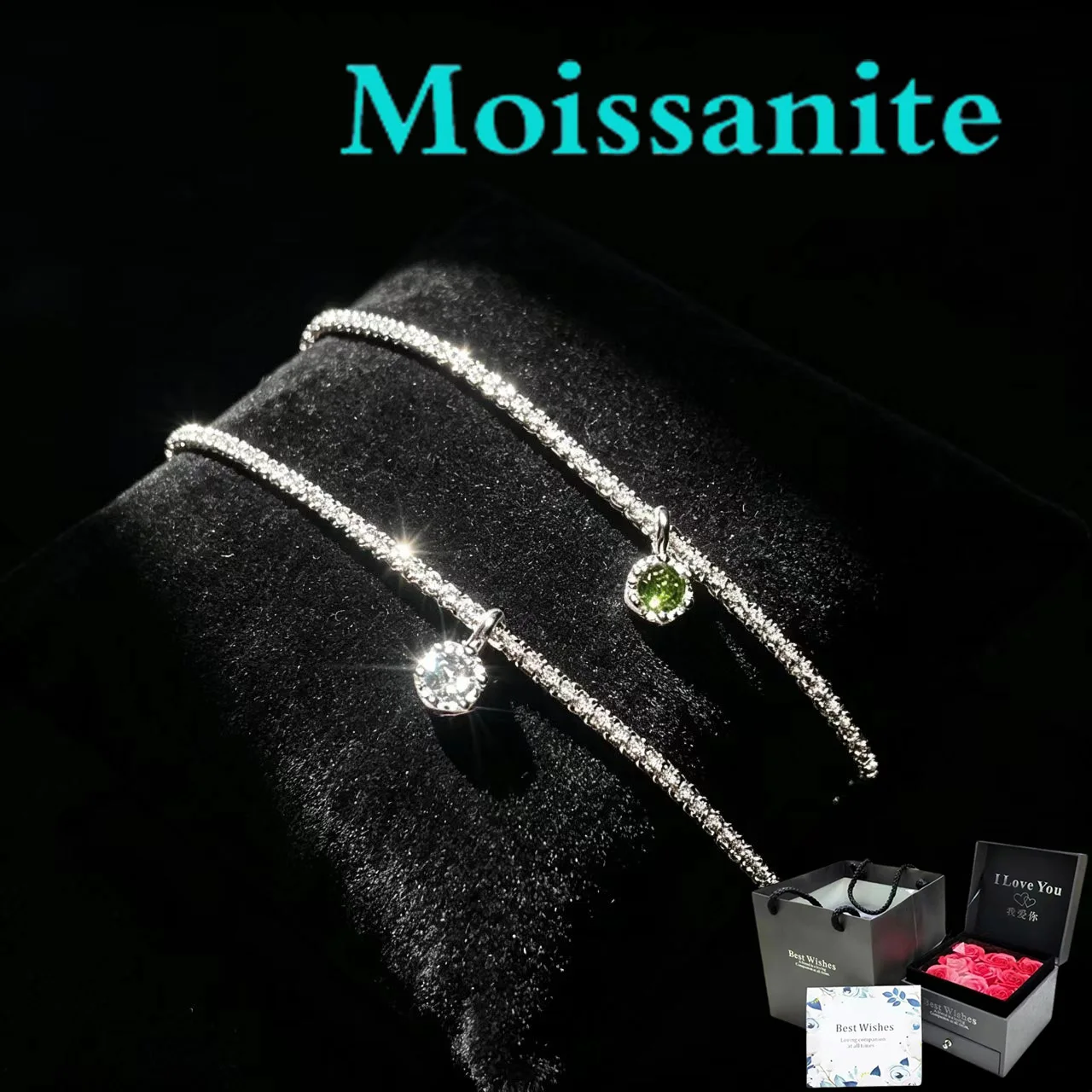 

S925 pure silver with sparkling diamonds, women's olive green zirconia luxury minimalist high-end hand jewelry