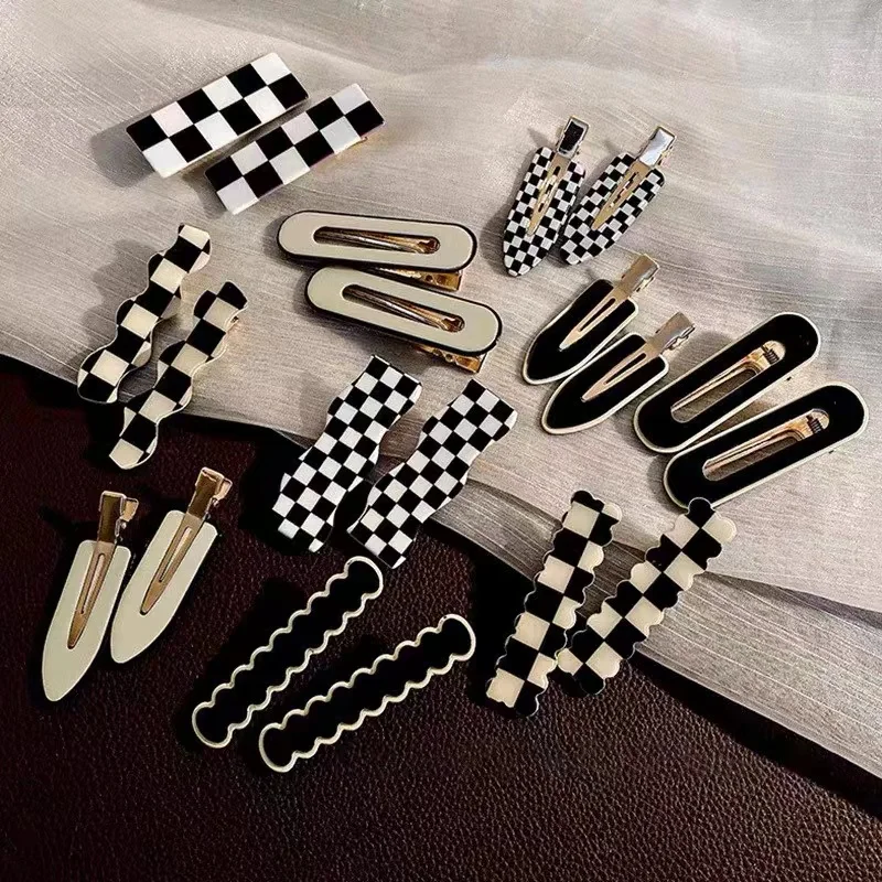 2/4/6Pcs Hairpin Women Checkerboard Plaid Hair Clip Korean Trend Acrylic Bangs Broken Hairpin Duckbill Girl Hair Accessories