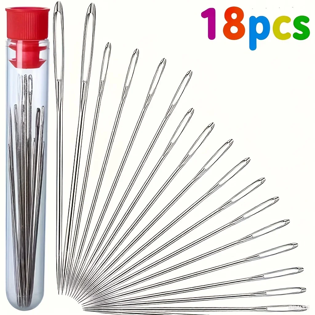 18pcs Large-Eye Hand Sewing Needles, Specially Designed for Home Use, Ideal for Elderly Individuals Sewing Quilts,