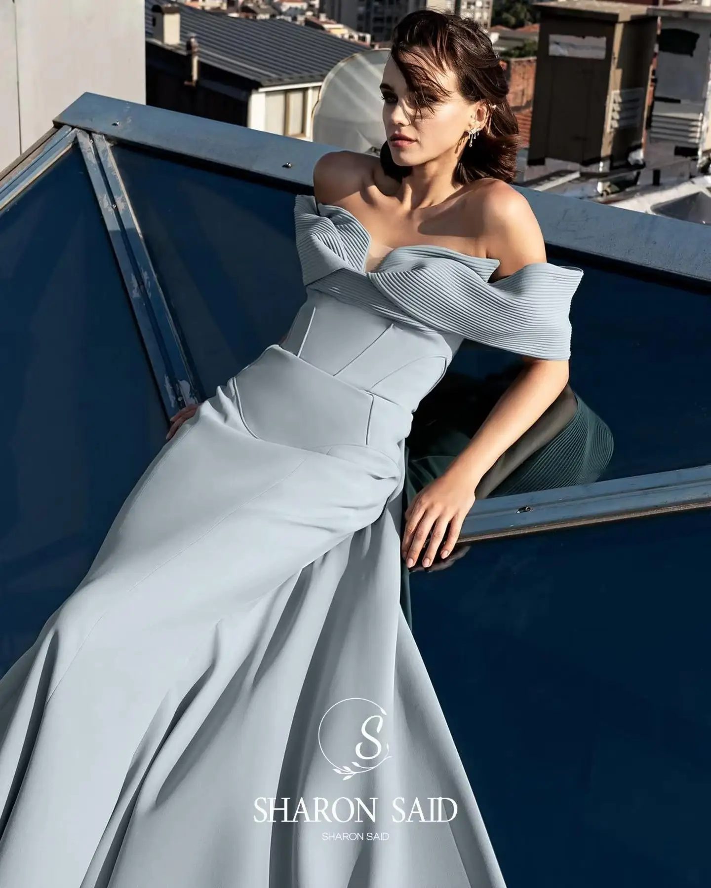 شارون سعيد فستان سهرة أنيق من الساتان الأزرق حورية البحر فساتين حفل فاخرة 2025 للمرأة فستان حفلات الزفاف SF530 تخصيص