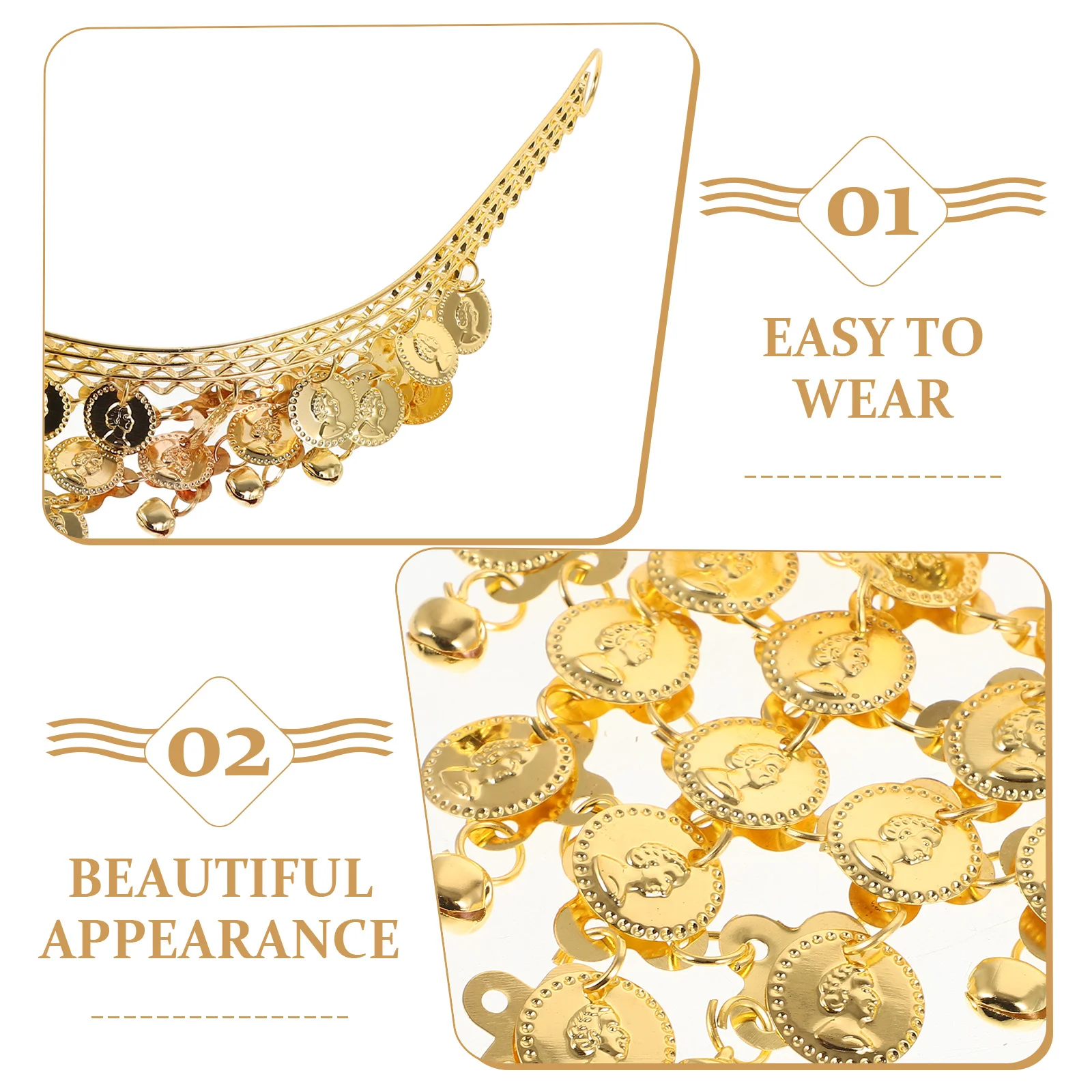 Diadema para danza del vientre, diadema ligera con purpurina y monedas colgantes para actuación de baile, adorno decorativo de cadena para la cabeza