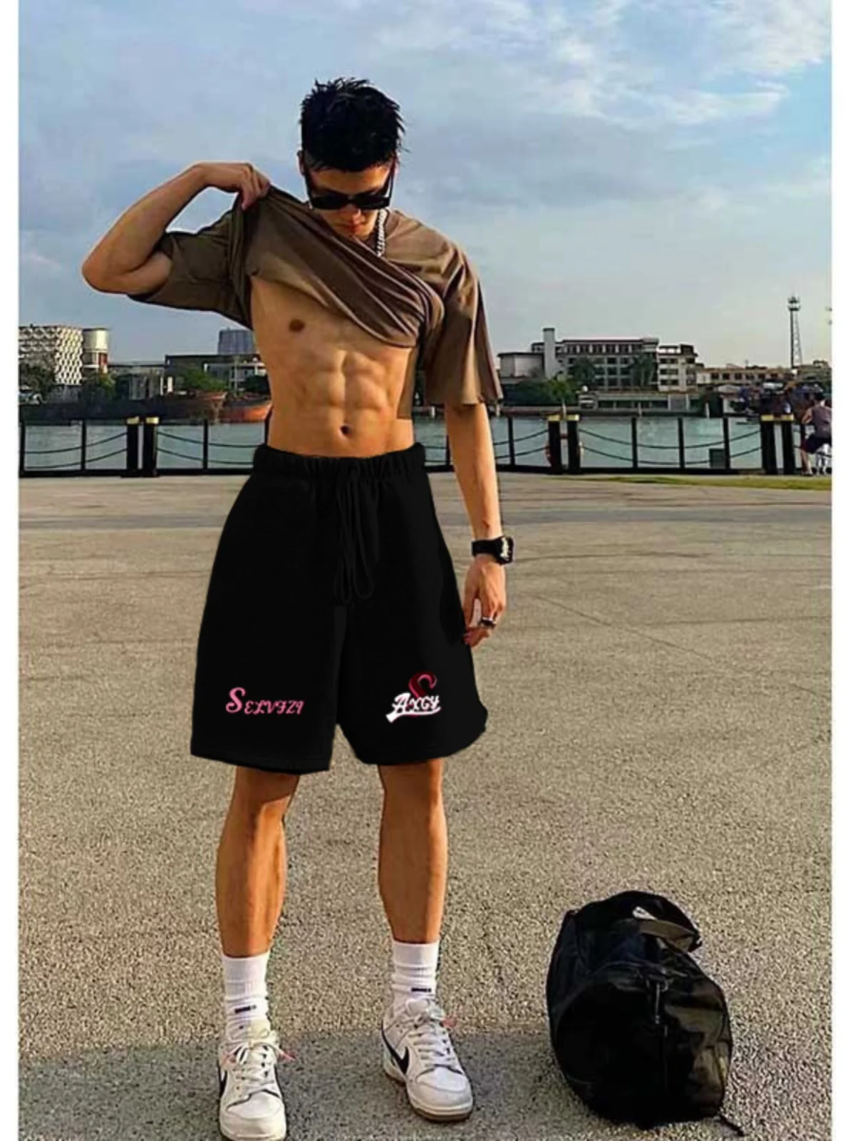 

Мужские летние спортивные шорты свободного кроя в американском стиле с креативным принтом, на шнурке, для баскетбола, молодежные, модные, энергичные