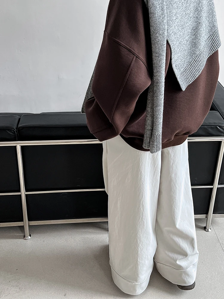 [EAM] High Elastic Waist Apricot Drawstring Long Wide Leg Pants New Trousers Women Fashion Tide Spring Autumn 2024 1DH7670
