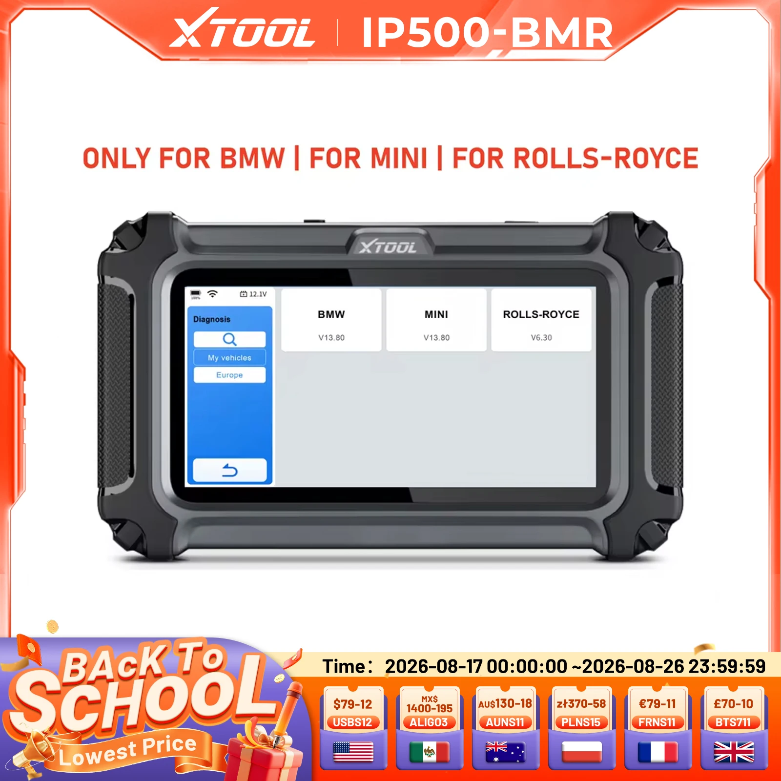 XTOOL IP500 For BMW OBD2 Bi-Directional Scan Tool with ECU Coding 23+ Reset Services Injector Coding Lifetime Free Update