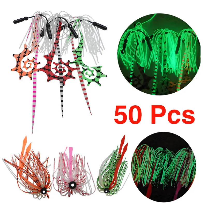 

Glow Rubber Skirt 50 Pcs Snapper Jiging Lure The Steel Ball Rang Jig Bait Ocean Fishing Fishing Accessories