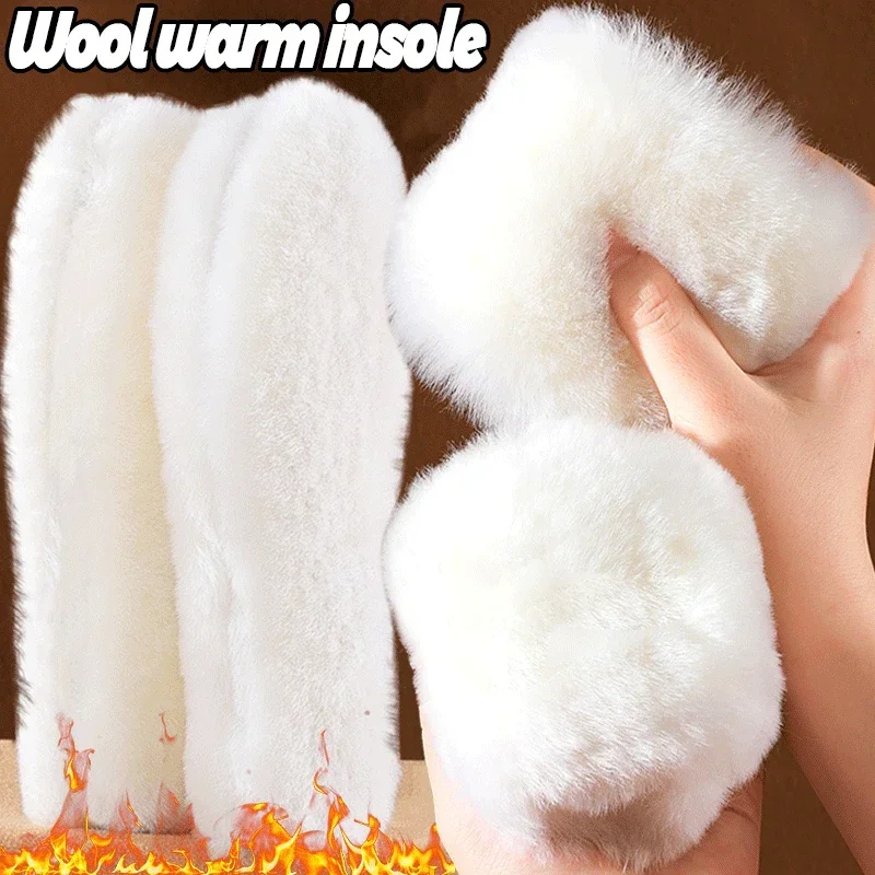 Unisex Winter Australia Sheepskin Insoles Natural Real Fur Wool Cashmere Snow Boots Shoe Pad Woman Man Wool Insoles Warm Shoes