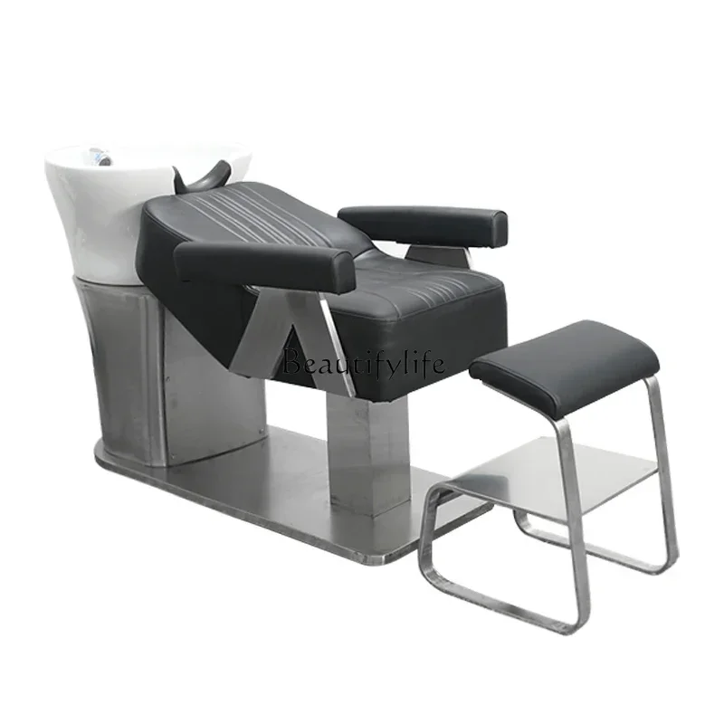 

Shampoo Chair Hair Salon Simple Ceramic Basin Half Lying Flushing Bed for Hair Salon