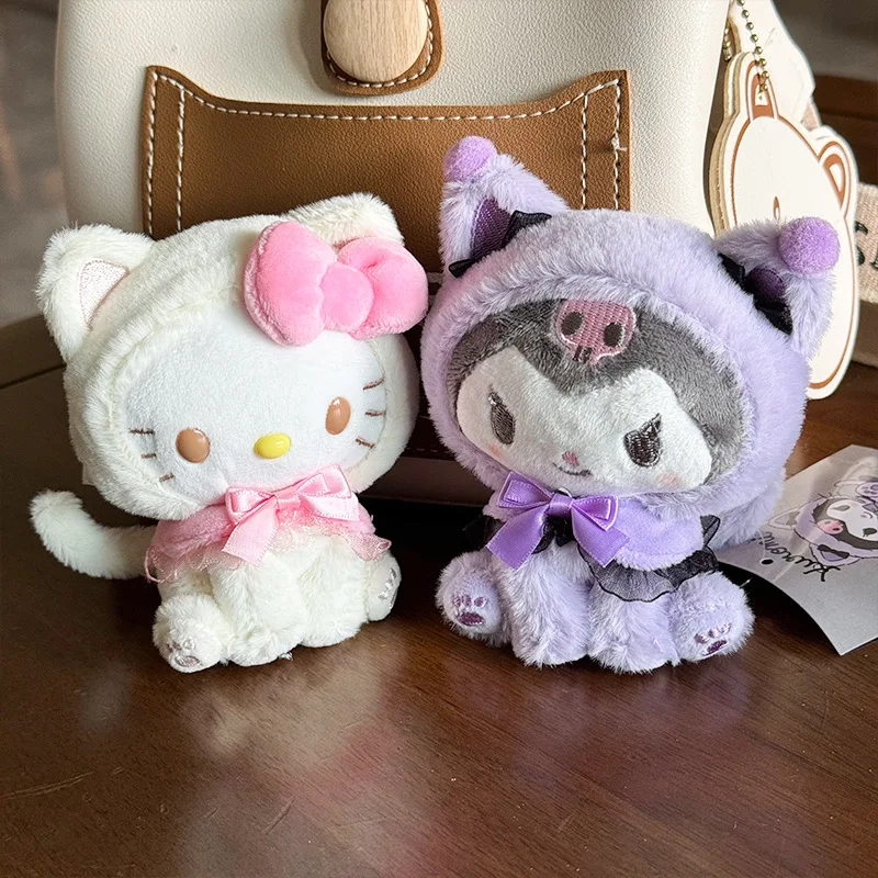 Sanrio chaveiro de pelúcia olá kitty kawaii kuromi dos desenhos animados chaveiro pingente melodia cinnamoroll pochacco mochila decoração presentes