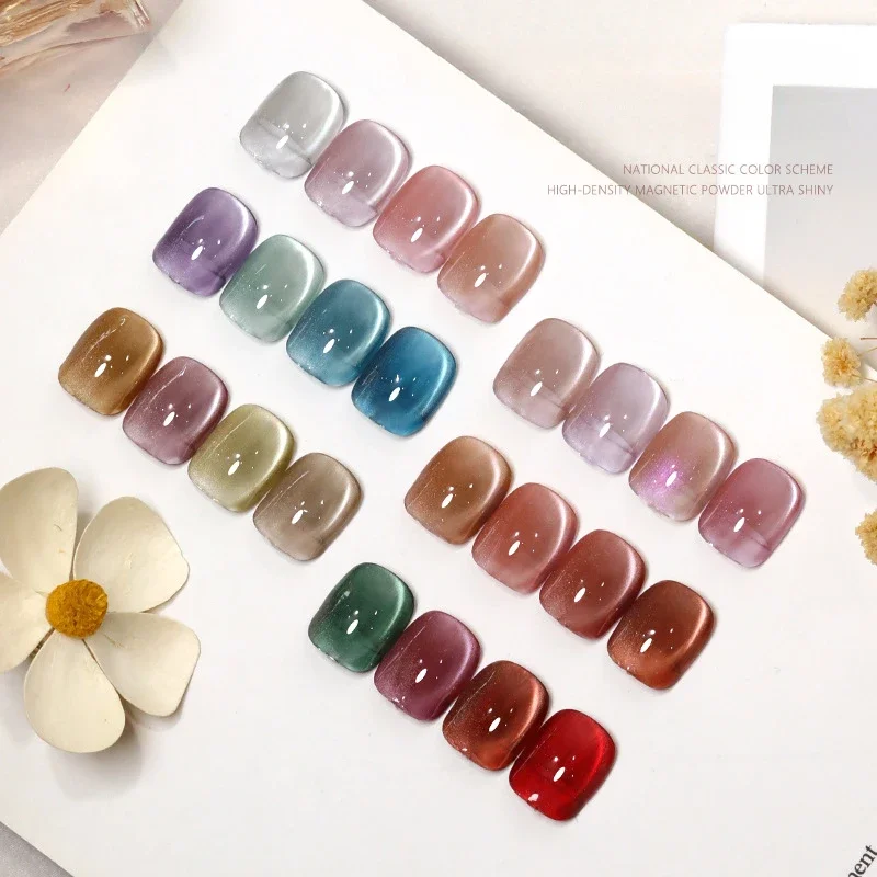 24PCS Pink Purple Water Light Cat Magnetic Nail Gel Polish Ultra Glass Light Soak Off UV Gel Varnis Semi Permanent for Nails DIY