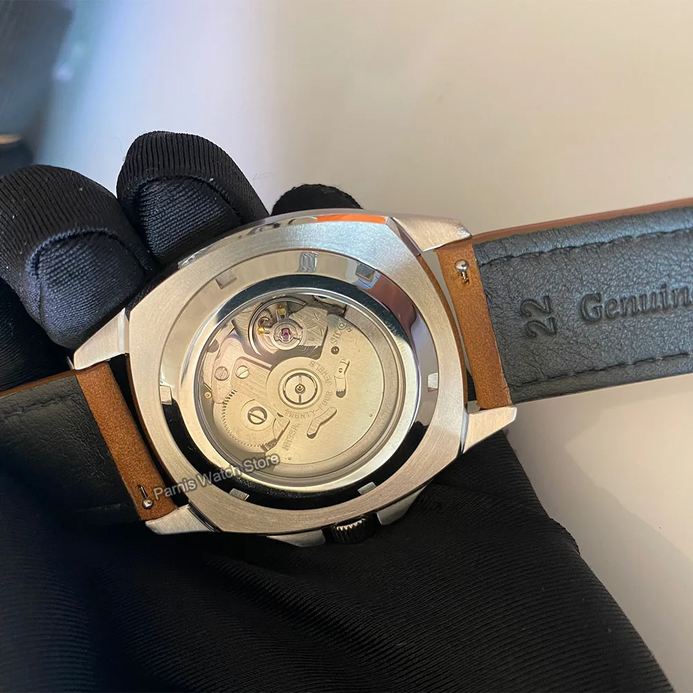 Parnis nuovo arrivo 41mm Giappone NH35 orologio meccanico automatico da uomo cinturino in pelle