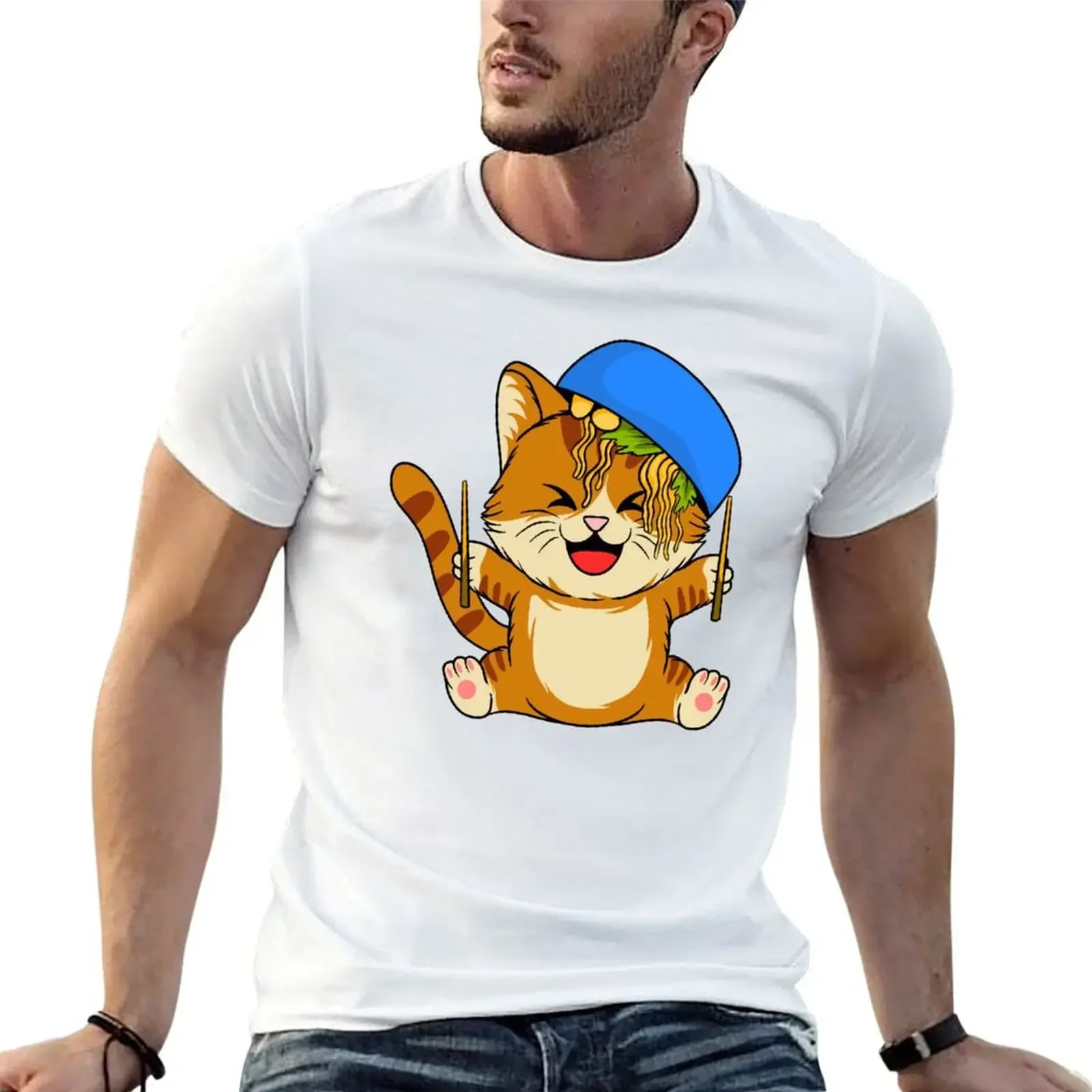 Ramen Japanese Kawaii Anime Cat Eat Noodles T-Shirt shirts graphic anime clothes mens fashion