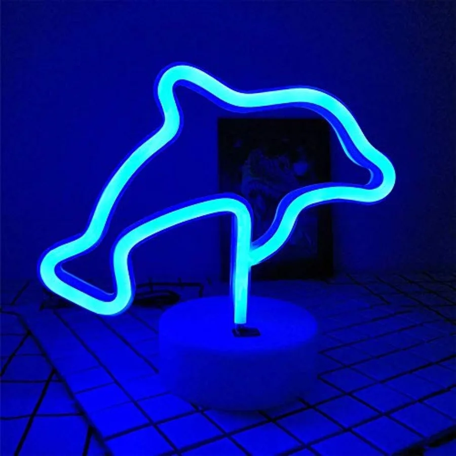 

Dolphins Shaped LED Neon Night Signs USB and Battery Powered Neon Light with Base LED Light Signs Light up Birthday Party Room