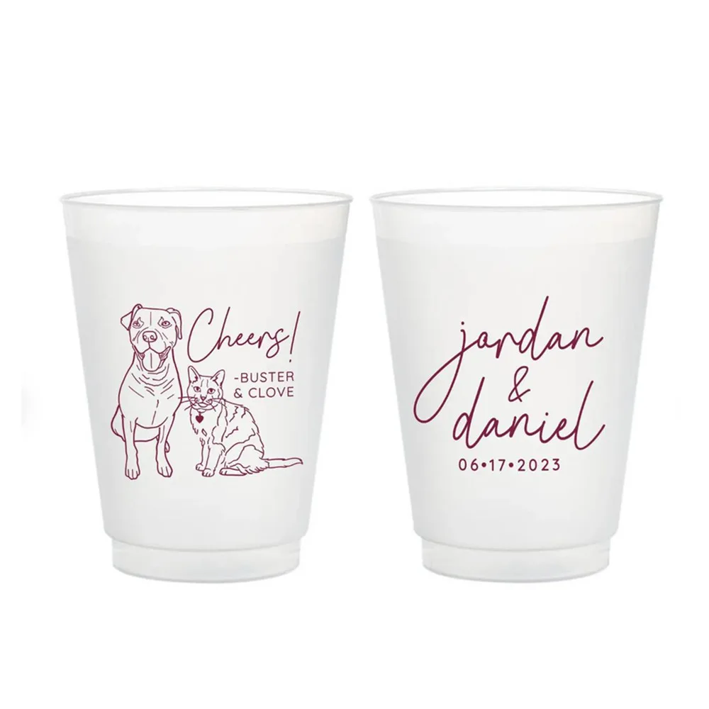 

12oz or 16oz Frosted Unbreakable Plastic Cup #213 - Custom Pet Illustration - Cheers - Wedding Favors, Frosted Cups, Beer Cups,