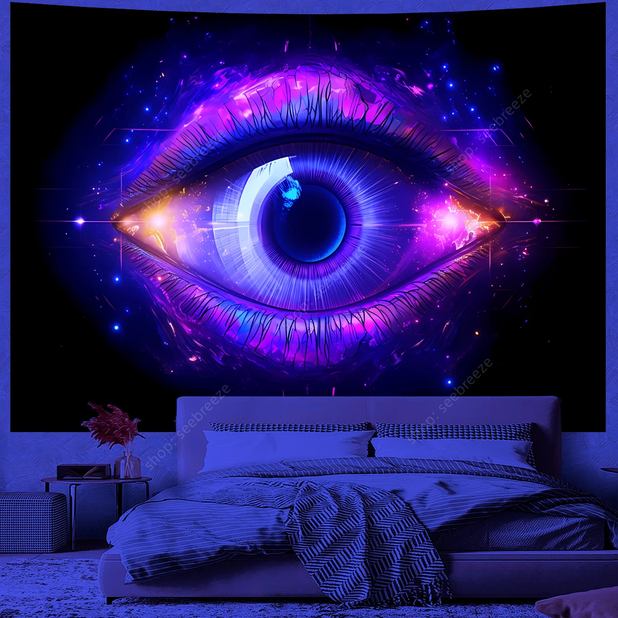 Cosmic Eye of God UV reactive tapestry Psychedelic hippie tapestry wall hanging used for aesthetic room wall decor Ceiling decor