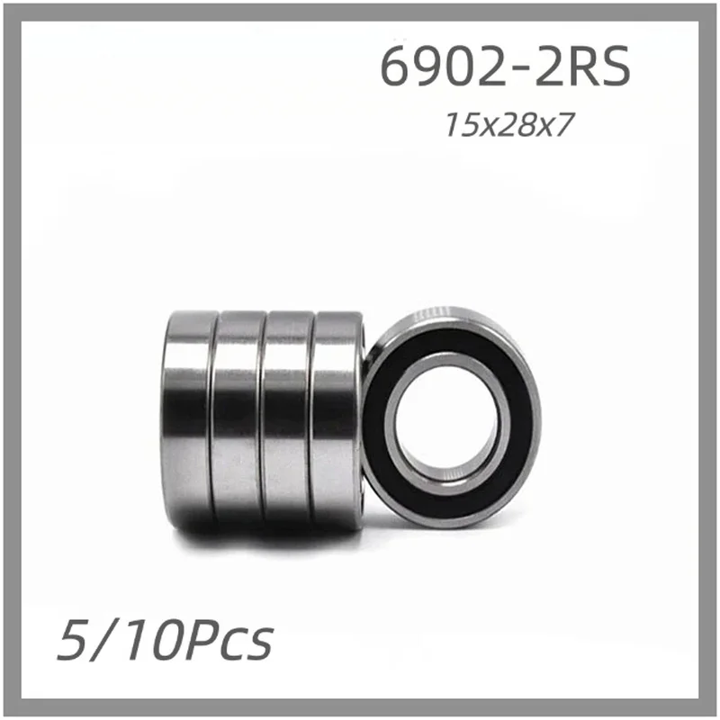 5/10PCS 6902‑2RS Deep Groove Ball Bearing 15x28x7mm ABEC‑5 High Precision Rubber Sealed Bearings