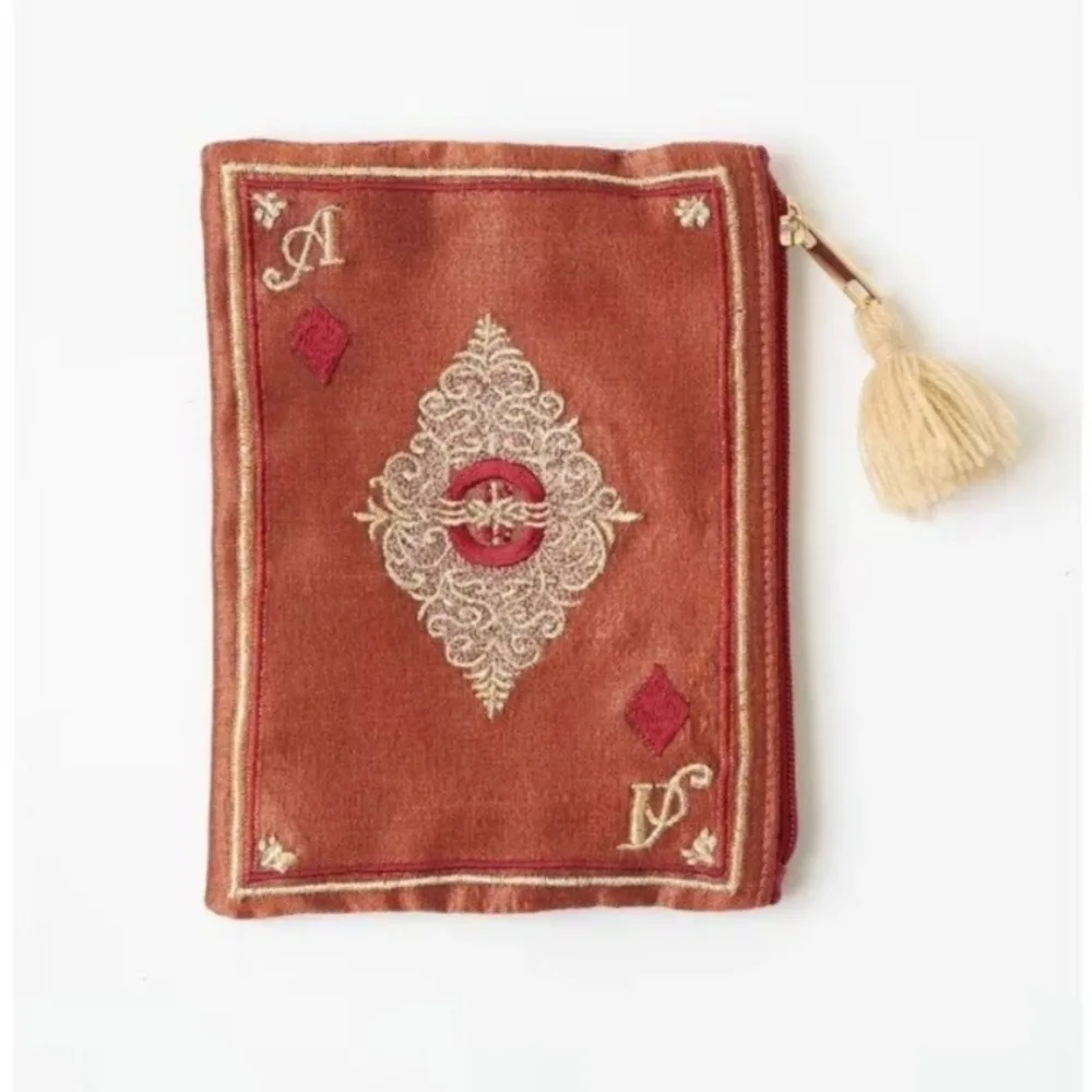 New Hand-embroidered Cosmetic Bag Playing Card Pattern Ethnic Style Fringed Storage Bag Retro Portable Change Card Bag